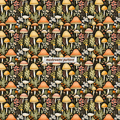 PSD 꽃 잎 패턴 일러스트 자연 수채화 사람없음 갈색 버섯 패턴백그라운드 풀 국내일러스트 식물 컬러 백그라운드 무늬 생태계 파일형식