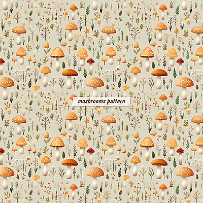 PSD 꽃 잎 패턴 일러스트 자연 수채화 사람없음 버섯 패턴백그라운드 풀 베이지색 국내일러스트 식물 컬러 백그라운드 무늬 생태계 파일형식