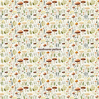 PSD 꽃 잎 패턴 일러스트 자연 수채화 사람없음 버섯 패턴백그라운드 풀 베이지색 국내일러스트 식물 컬러 백그라운드 무늬 생태계 파일형식