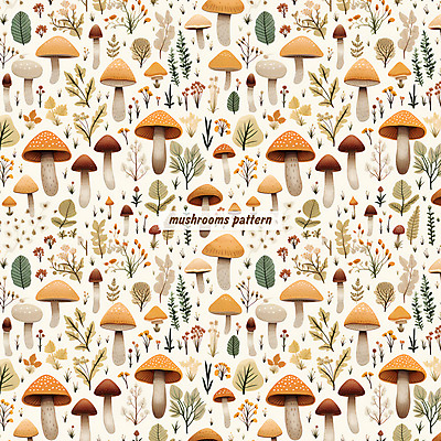 PSD 꽃 잎 패턴 일러스트 자연 수채화 사람없음 갈색 버섯 패턴백그라운드 풀 국내일러스트 식물 컬러 백그라운드 무늬 생태계 파일형식