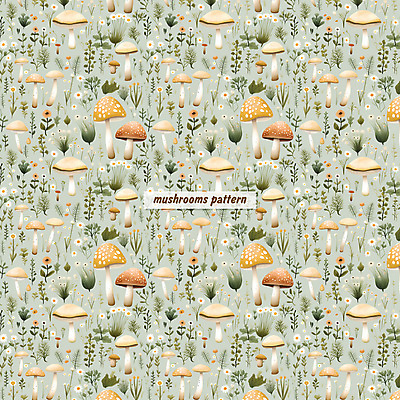 PSD 꽃 잎 패턴 일러스트 자연 수채화 사람없음 버섯 패턴백그라운드 풀 민트색 국내일러스트 식물 컬러 백그라운드 무늬 생태계 파일형식