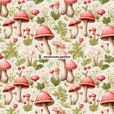 PSD 꽃 분홍색 잎 패턴 일러스트 자연 수채화 사람없음 버섯 패턴백그라운드 풀 국내일러스트 식물 컬러 백그라운드 무늬 생태계 파일형식