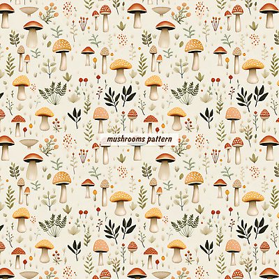 PSD 꽃 잎 패턴 일러스트 자연 수채화 사람없음 버섯 패턴백그라운드 풀 베이지색 국내일러스트 식물 컬러 백그라운드 무늬 생태계 파일형식