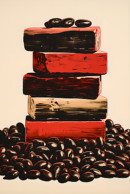 JPG 디자인 포스터 일러스트 사람없음 빨간색 쌓기 원두 디지털합성 그림 나무블록 국내일러스트 AI일러스트 AI콘텐츠 커피 컬러 모션 목재 블록 파일형식