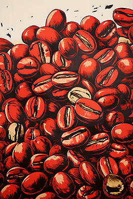 JPG 디자인 포스터 일러스트 사람없음 빨간색 원두 디지털합성 그림 국내일러스트 AI일러스트 AI콘텐츠 커피 컬러 파일형식