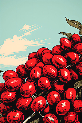 JPG 구름 디자인 포스터 일러스트 하늘 나뭇잎 사람없음 빨간색 원두 디지털합성 그림 국내일러스트 AI일러스트 AI콘텐츠 자연요소 커피 컬러 잎 파일형식