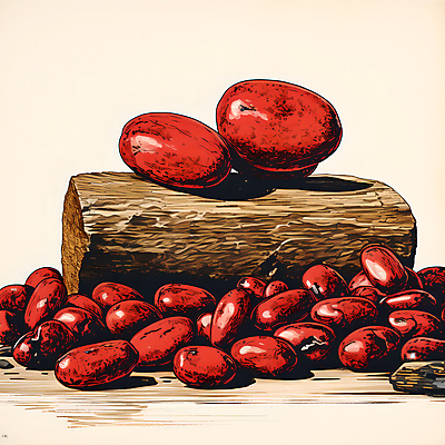 JPG 디자인 포스터 일러스트 사람없음 빨간색 원두 디지털합성 그림 통나무 나무탁자 국내일러스트 AI일러스트 AI콘텐츠 나무 커피 컬러 탁자 파일형식