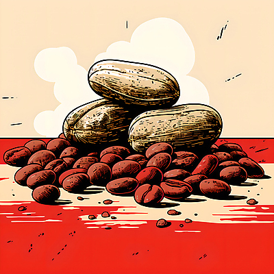 JPG 디자인 포스터 일러스트 사람없음 빨간색 원두 디지털합성 그림 국내일러스트 AI일러스트 AI콘텐츠 커피 컬러 파일형식