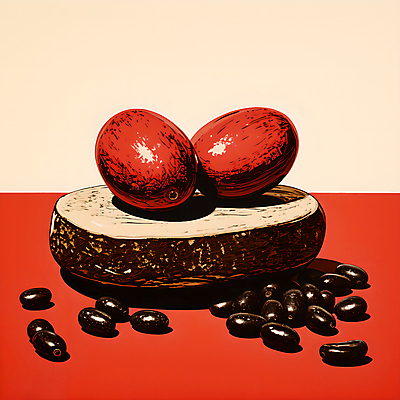 JPG 나무 디자인 포스터 일러스트 사람없음 빨간색 원두 디지털합성 그림 나무받침 국내일러스트 AI일러스트 AI콘텐츠 식물 커피 컬러 목재 받침대 파일형식