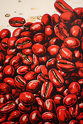 JPG 디자인 포스터 일러스트 사람없음 빨간색 원두 가득함 디지털합성 그림 국내일러스트 AI일러스트 AI콘텐츠 커피 컬러 파일형식