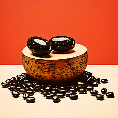 JPG 디자인 포스터 일러스트 사람없음 빨간색 원두 디지털합성 그림 광택 나무받침 국내일러스트 AI일러스트 AI콘텐츠 커피 컬러 목재 받침대 파일형식