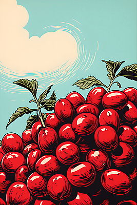 JPG 구름 디자인 포스터 일러스트 하늘 나뭇잎 사람없음 빨간색 원두 디지털합성 그림 국내일러스트 AI일러스트 AI콘텐츠 자연요소 커피 컬러 잎 파일형식