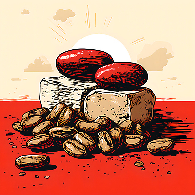 JPG 구름 디자인 포스터 일러스트 사람없음 빨간색 원두 디지털합성 그림 나무블록 국내일러스트 AI일러스트 AI콘텐츠 자연요소 커피 컬러 목재 블록 파일형식