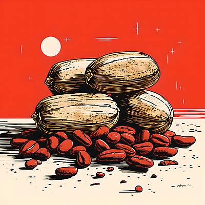 JPG 디자인 포스터 일러스트 사람없음 빨간색 원두 원형 디지털합성 그림 국내일러스트 AI일러스트 AI콘텐츠 도형 커피 컬러 파일형식