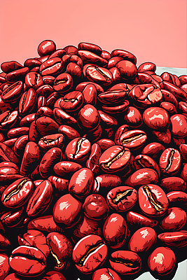 JPG 디자인 포스터 분홍색 일러스트 사람없음 빨간색 원두 가득함 디지털합성 그림 국내일러스트 AI일러스트 AI콘텐츠 커피 컬러 파일형식