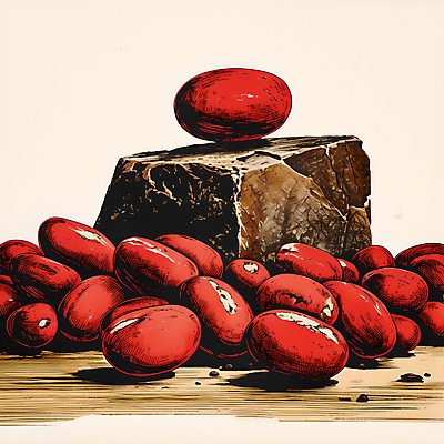 JPG 디자인 포스터 일러스트 사람없음 빨간색 원두 돌_바위 디지털합성 그림 나무탁자 국내일러스트 AI일러스트 AI콘텐츠 커피 컬러 탁자 파일형식