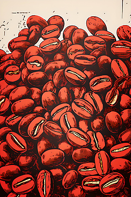 JPG 디자인 포스터 일러스트 사람없음 빨간색 원두 가득함 디지털합성 그림 국내일러스트 AI일러스트 AI콘텐츠 커피 컬러 파일형식