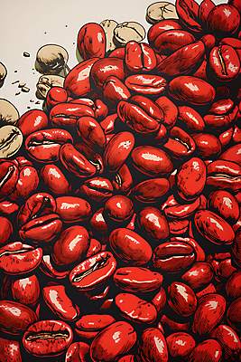 JPG 디자인 포스터 일러스트 사람없음 빨간색 원두 가득함 디지털합성 그림 국내일러스트 AI일러스트 AI콘텐츠 커피 컬러 파일형식