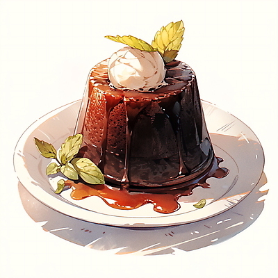 JPG 접시 음식 잎 일러스트 수채화 사람없음 갈색 크림 푸딩 국내일러스트 AI일러스트 AI콘텐츠 식물 식기 컬러 디저트 파일형식