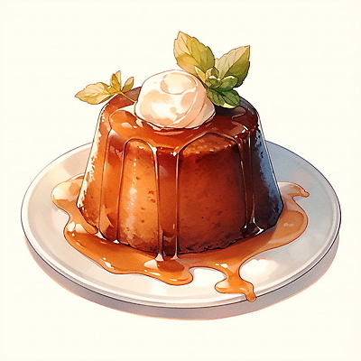 JPG 접시 음식 잎 일러스트 수채화 사람없음 갈색 크림 푸딩 국내일러스트 AI일러스트 AI콘텐츠 식물 식기 컬러 디저트 파일형식