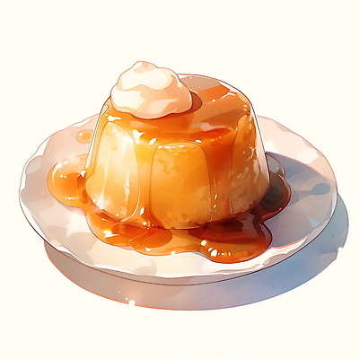 JPG 접시 음식 일러스트 수채화 사람없음 갈색 크림 푸딩 국내일러스트 AI일러스트 AI콘텐츠 식기 컬러 디저트 파일형식