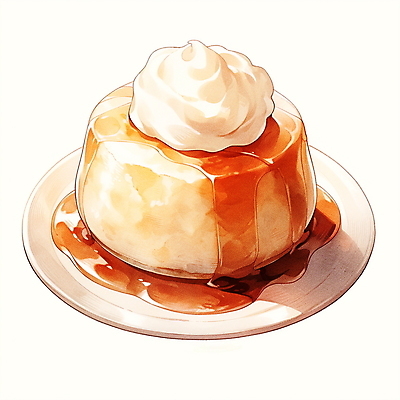 JPG 접시 음식 일러스트 수채화 사람없음 크림 푸딩 국내일러스트 AI일러스트 AI콘텐츠 식기 디저트 파일형식