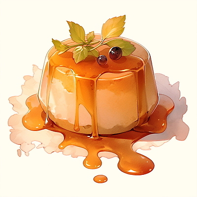 JPG 음식 잎 일러스트 수채화 사람없음 갈색 푸딩 국내일러스트 AI일러스트 AI콘텐츠 식물 컬러 디저트 파일형식