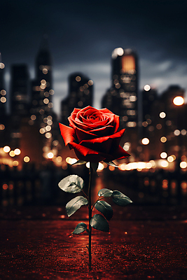 JPG 편집이미지 자연 풍경 사람없음 빨간색 장미 도시 야간 디지털합성 보케 로즈데이 편집실사 AI포토 AI콘텐츠 자연요소 꽃 컬러 데이이벤트 CG 생태계 파일형식