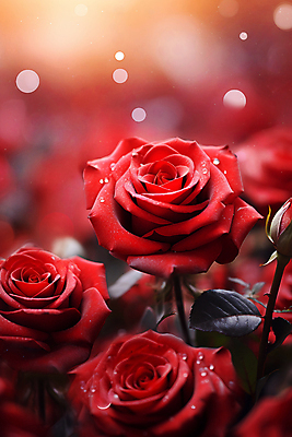 JPG 편집이미지 자연 풍경 사람없음 빨간색 장미 물방울 디지털합성 보케 로즈데이 편집실사 AI포토 AI콘텐츠 꽃 컬러 데이이벤트 CG 생태계 파일형식