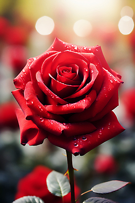 JPG 편집이미지 자연 풍경 사람없음 빨간색 장미 물방울 수분 디지털합성 보케 로즈데이 편집실사 AI포토 AI콘텐츠 꽃 컬러 데이이벤트 CG 생태계 파일형식