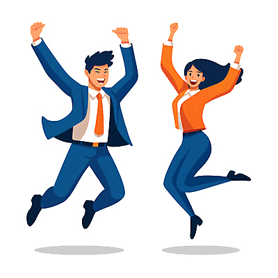 전신 PSD 여자 남자 행복 일러스트 성공 웃음 성인 두명 점프 기쁨 만세 비즈니스맨 비즈니스우먼 즐거움 긍정 성인만 국내일러스트 감정 컨셉 비즈니스 모션 표정 사람 직장인 파일형식