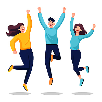 전신 PSD 여자 남자 행복 일러스트 성공 웃음 성인 세명 점프 기쁨 만세 즐거움 긍정 성인만 국내일러스트 감정 컨셉 모션 표정 사람 파일형식