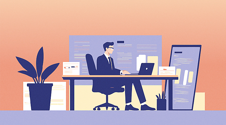 전신 남자 화분 의자 일러스트 회사 한명 앉기 정장 성인 노트북 사무실 모니터 보라색 주황색 타이핑 업무 사무 비즈니스맨 책상 문서 성인남자한명만 국내일러스트 AI파일 1 옷 컬러 가구 비즈니스 모션 사람 전자제품 컴퓨터 작업 직장인 남자한명만 성인남자만 파일형식 벡터