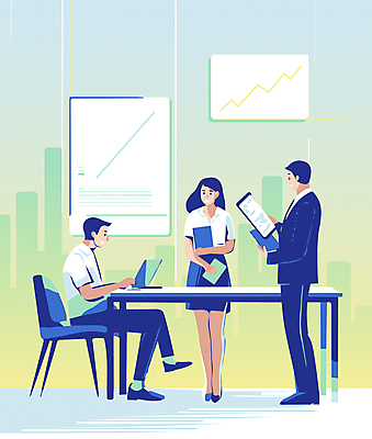 전신 여자 남자 일러스트 회사 창문 회의 그래프 협력 서기 들기 앉기 정장 성인 세명 초록색 파란색 노트북 태블릿 사무실 비즈니스맨 비즈니스우먼 책상 동료 성인만 국내일러스트 AI파일 옷 컬러 가구 비즈니스 관계 모션 사람 전자제품 스마트기기 직장인 파일형식 벡터