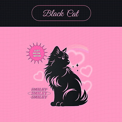 분홍색 무지개 말풍선 스티커 일러스트 사랑 사람없음 귀여움 검은색 고양이 하트 키치 국내일러스트 AI파일 자연요소 모양 감정 컬러 컨셉 포유류 반려동물 파일형식 벡터