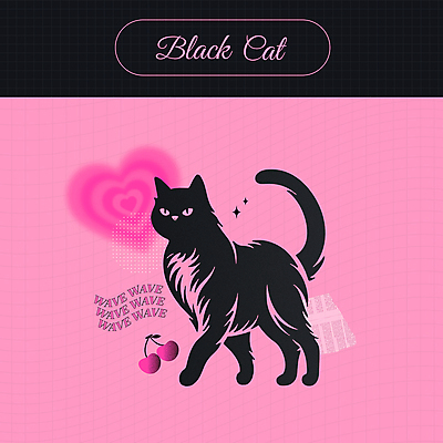 분홍색 스티커 일러스트 사랑 사람없음 귀여움 검은색 고양이 하트 체리 키치 국내일러스트 AI파일 모양 감정 컬러 컨셉 과일 포유류 반려동물 파일형식 벡터