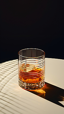 JPG 편집이미지 술잔 탁자 한잔 주류 그림자 사람없음 빛 얼음 칵테일 위스키 편집실사 AI포토 AI콘텐츠 자연요소 1 음료 가구 잔 CG 파일형식