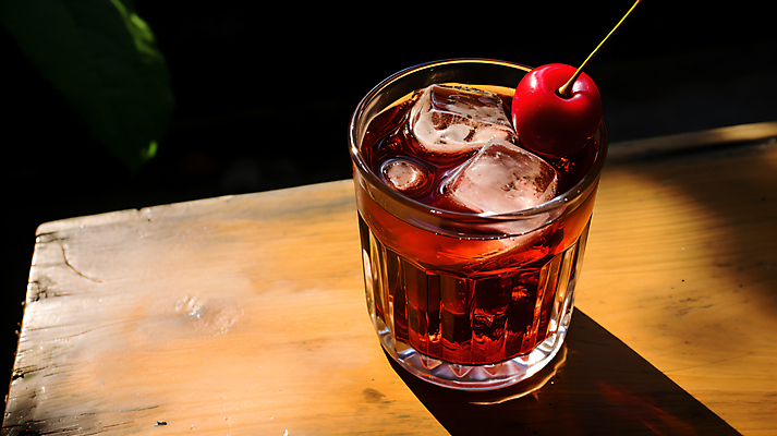 JPG 편집이미지 술잔 한잔 주류 그림자 사람없음 얼음 칵테일 체리 나무탁자 위스키 편집실사 AI포토 AI콘텐츠 자연요소 1 음료 과일 탁자 잔 CG 파일형식