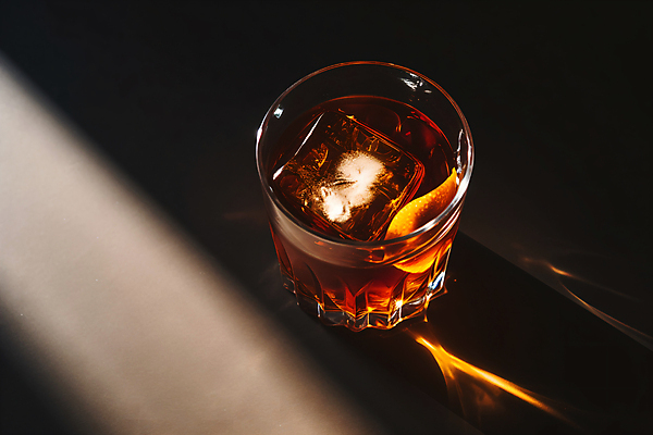 JPG 편집이미지 술잔 한잔 주류 그림자 사람없음 빛 갈색 얼음 칵테일 위스키 편집실사 AI포토 AI콘텐츠 자연요소 1 음료 컬러 잔 CG 파일형식