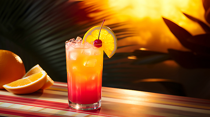 JPG 편집이미지 술잔 오렌지 한잔 주류 사람없음 빛 노란색 일몰 칵테일 체리 레몬 야자수잎 테킬라 나무탁자 레몬장식 편집실사 AI포토 AI콘텐츠 1 음료 컬러 잎 과일 탁자 잔 장식 노을 CG 파일형식