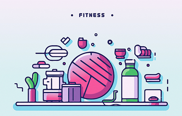 라이프스타일 분홍색 일러스트 사람없음 운동기구 짐볼 물병 단백질 국내일러스트 AI파일 컬러 생활 헬스 물통 영양소 파일형식 벡터