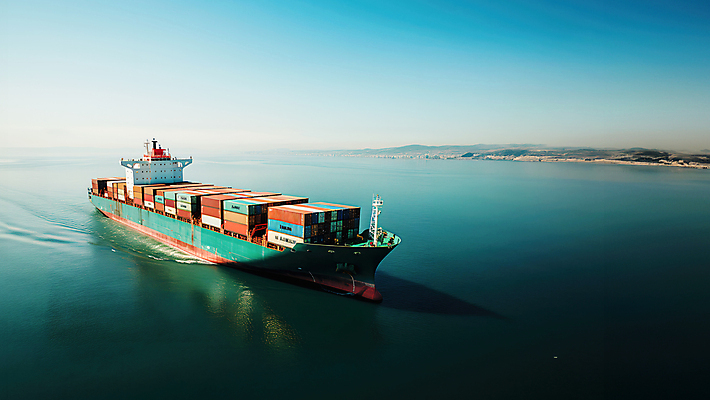 JPG 편집이미지 바다 하늘 사람없음 반사 컨테이너 화물선 무역 청록색 선박 편집실사 AI포토 AI콘텐츠 산업 컬러 수상교통 배_교통 CG 파일형식