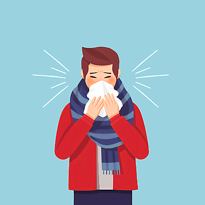 JPG 남자 일러스트 한명 상반신 성인 눈감음 목도리 감기 기침 몸살 재채기 환절기 성인남자한명만 국내일러스트 AI일러스트 AI콘텐츠 1 잡화 계절 모션 사람 질병 남자한명만 성인남자만 파일형식