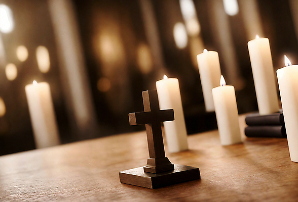 JPG 편집이미지 기독교 십자가 촛불 사람없음 디지털합성 오브젝트 나무탁자 블러 편집소스 편집실사 AI포토 AI콘텐츠 종교 초 탁자 CG 파일형식