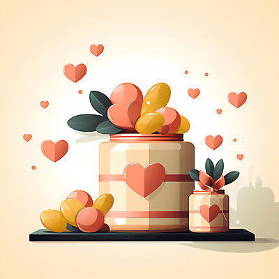 JPG 리본 잎 일러스트 사람없음 하트 병 디지털합성 기부 후원 국내일러스트 AI일러스트 AI콘텐츠 모양 식물 식기 도움 파일형식