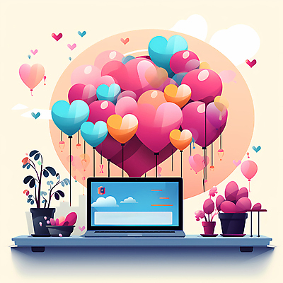 JPG 화분 일러스트 탁자 사람없음 노트북 컬러풀 하트 디지털합성 풍선 기부 후원 국내일러스트 AI일러스트 AI콘텐츠 모양 컬러 가구 전자제품 도움 파일형식