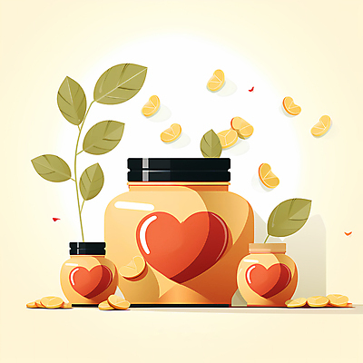 JPG 잎 일러스트 사람없음 노란색 동전 하트 병 디지털합성 기부 후원 국내일러스트 AI일러스트 AI콘텐츠 모양 식물 식기 컬러 돈 도움 파일형식