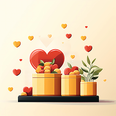 JPG 잎 일러스트 사람없음 노란색 동전 하트 병 디지털합성 기부 후원 국내일러스트 AI일러스트 AI콘텐츠 모양 식물 식기 컬러 돈 도움 파일형식