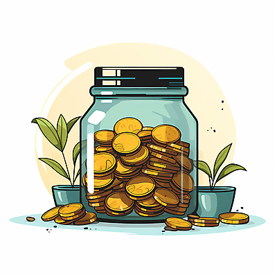 JPG 화분 일러스트 유리병 사람없음 노란색 동전 디지털합성 기부 후원 국내일러스트 AI일러스트 AI콘텐츠 컬러 돈 병_용기 도움 파일형식