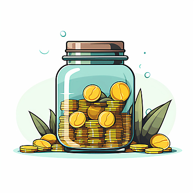 JPG 잎 일러스트 유리병 사람없음 디지털합성 기부 동전탑 후원 국내일러스트 AI일러스트 AI콘텐츠 식물 병_용기 쌓기 동전 도움 파일형식